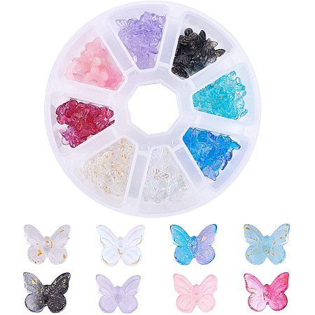 PandaHall Elite 160Pcs Transparent Spray Painted Glass Crystal Pendants Butterfly with Glitter Powder Glass Charms for Craft Supplies DIY Crafts Accessories