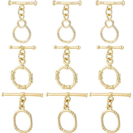 BENECREAT 18 Sets 18K Gold Plated Brass Toggle Clasps with Jump Rings 3 Styles Toggle Clasps Connectors for Necklace Bracelet Jewelry Making