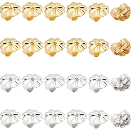 SUPERFINDINGS 200Pcs 2 Colors Brass Earring Backs Flower Earring Replacement Nut 6x6mm Gold Plated Earring Backs Lifters Hypoallergenic Earring Backs Locking for Post Locking Stopper, Hole: 1mm