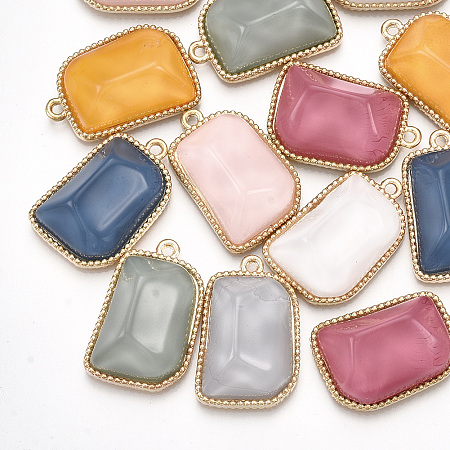 ARRICRAFT Resin Pendants, with Alloy Cabochon Settings, Rectangle, Light Gold, Mixed Color, 26x17x10mm, Hole: 1.6mm