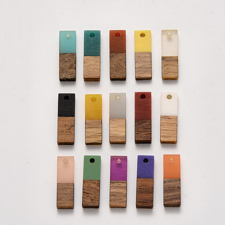 Honeyhandy Resin & Walnut Wood Pendants, Rectangle, Mixed Color, 20x6.5x3mm, Hole: 1.8mm