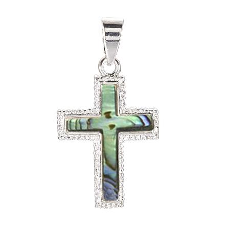 ArriCraft 1pcs Cross Abalone Shell Pendants with Platinum Brass Findings Seashell Charms for Jewelry Making and Crafting