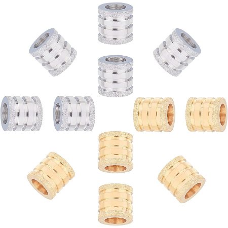UNICRAFTALE About 12pcs Textured European Beads Column Grooved Beads Stainless Steel Loose Beads 6mm Large Hole Bead for DIY Bracelets Necklaces Jewelry Making 2 Colors 10mm