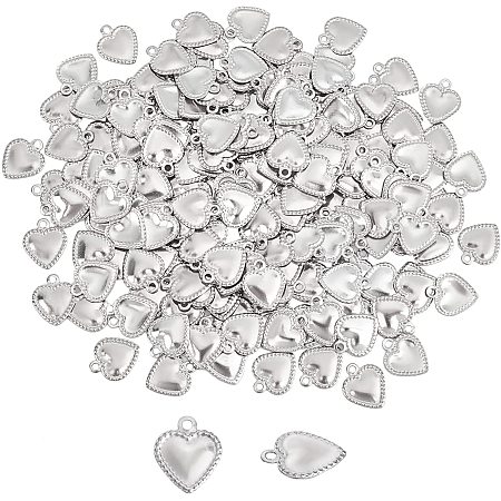 UNICRAFTALE About 200pcs Heart Charm Love Heart Pendant Stainless Steel Charm Hypoallergenic Charm for DIY Jewelry Findings Making 1.2mm Hole