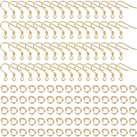 UNICRAFTALE About 100pcs Golden Earring Hooks Hypoallergenic Earring Making  Kit Ear Wires Fish Hooks with 100pcs Open Jump Rings for DIY Jewelry Making  18x16x0.8mm 