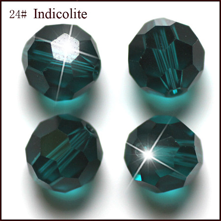 Honeyhandy Imitation Austrian Crystal Beads, Grade AAA, Faceted, Round, Teal, 4mm, Hole: 0.7~0.9mm