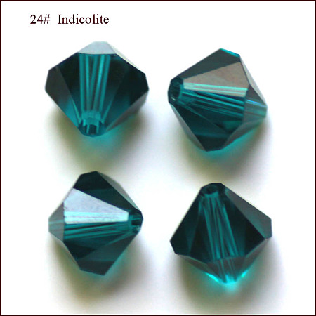 Honeyhandy Imitation Austrian Crystal Beads, Grade AAA, Faceted, Bicone, Teal, 6x6mm, Hole: 0.7~0.9mm