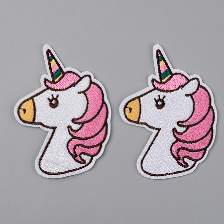 Honeyhandy Computerized Embroidery Cloth Iron on/Sew on Patches, Appliques, Costume Accessories,  Unicorn, Hot Pink, 86x63x1.5mm