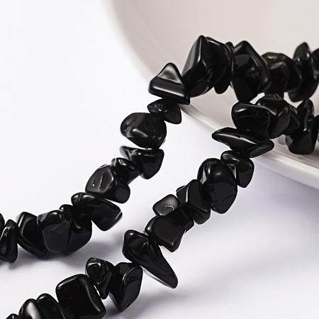 Honeyhandy Natural Obsidian Chip Bead Strands, Black, 5~10mm, Hole: 0.8mm, 31.5 inch