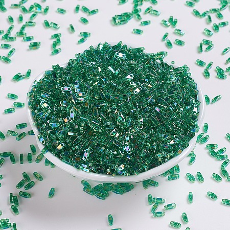 MIYUKI Quarter TILA Beads, Japanese Seed Beads, 2-Hole, (QTL179) Transparent Green AB, 5x1.2x1.9mm, Hole: 0.8mm; about 480pcs/10g