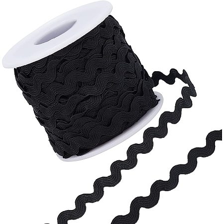 Gorgecraft Wave Bending Fringe Trim, Sewing Ribbon, with Plastic Empty Spools, Black,  3/16 inches~3/8 inch(5~8.5mm), about 25m/strand, 1strand