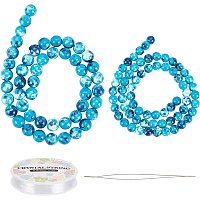 SUPERFINDINGS 2 Strands Rain Flower Stones Beads 6/8mm Round Smooth Gemstones Spacer Beads with 10m Crystal Thread and 1Pc Beading Needles for Jewely Making