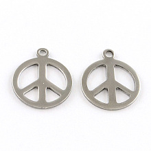 304 Stainless Steel Pendants, Peace Sign, Stainless Steel Color, 17x14x1mm, Hole: 1.5mm; 200pcs/box