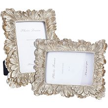 CHGCRAFT 4x6Inch Picture Frames Designed with Golden Palm Leaves Rectangle Embossed Resin Photo Frames, with Glass Clear Windows for Wall or Desktop Picture Display, Pale Goldenrod