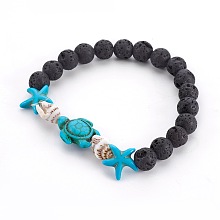 Honeyhandy Natural Lava Rock Beads Stretch Bracelets, with Synthetic Turquoise(Dyed) Beads and Spiral Shell Beads, 2-1/4 inch(5.7cm)