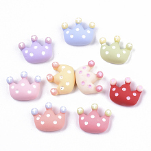 Honeyhandy Opaque Resin Cabochons, Crown with Polka Dot, Mixed Color, 18x22x9mm