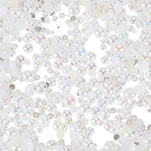 Arricraft 7180 Pcs Half Round Beads, White DIY Cabochons Jewelry Findings Including ABS Plastic Imitation Pearl, Rhinestone Cabochons and Diamond for DIY Crafts Decoration