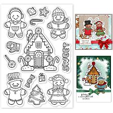 GLOBLELAND Christmas Tree Clear Stamp Gingerbread Man House Transparent Silicone Stamp Christmas Candy Gift Rubber Stamp for Scrapbook Journal Card Making 4.3 x 6.3 Inch