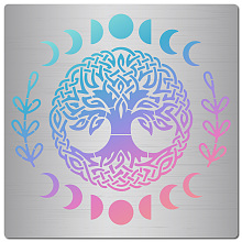 GORGECRAFT Tree of Life Metal Stencil 16x16cm Moon Phase Pattern Stencils Template Reusable Stainless Steel Painting Template for Wood Carving Burning Pyrography Engraving Scrapbooking Crafts