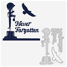 BENECREAT Fallen Soldier Tribute Metal Dies, 8.9x13.2cm Memorial Day Never Forgotten Cutting Stencils for Photo Album, Decorative Embossing, Paper Card, 0.8mm Thick