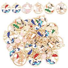 Nbeads 30Pcs 6 Style Rack Plating Alloy Enamel Pendants, Cadmium Free & Nickel Free & Lead Free, Light Gold, Mixed Shape, Mixed Color, 20~30x25~27x1.5~2.5mm, Hole: 1.6~2mm, 5pcs/style