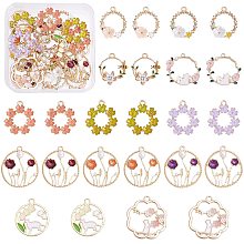 PandaHall Elite Enamel Charms, 24pcs 12 Styles Flower Garland Pendants with Crystal Rhinestone Beads Cat Flower Alloy Enamel Pendants for Earring Bracelet Necklace Jewelry DIY Craft Making