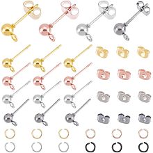 UNICRAFTALE 120Pcs 4 Colors Ball Post Stud Earrings with Loops with 120Pcs Open Jump Rings Iron Stud Earring with Earring Backs Hypoallergenic Mixed Color Stud Earrings Findings for DIY Earring Making