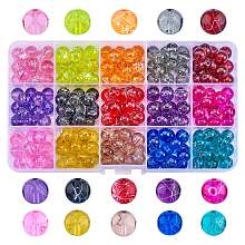 225Pcs 15 Colors Drawbench Transparent Glass Beads Strands, Spray Painted, Round, Mixed Color, 10mm, Hole: 1.3~1.6mm, 15pcs/color