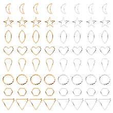 PandaHall Elite 160pcs Open Bezel Links Charms, 16 Style Brass Heart Star Moon Geometric Open Back Bezel Resin Craft Hollow Frame Pendants for DIY UV Resin Epoxy Resin Earring Necklace Jewellery