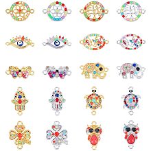 NBEADS 20 Pcs Alloy Links Connectors, Colorful 10 Styles Evil Eye Charm Jewelry Connector Findings with Resin and Rhinestone for DIY Crafts Making