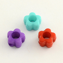 Honeyhandy Opaque Acrylic European Beads, Large Hole Flower Beads, Mixed Color, 11x6mm, Hole: 5mm, about 1440pcs/500g