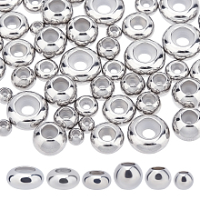 DICOSMETIC 60Pcs 6 Style 201 Stainless Steel Beads, with Rubber Inside, Slider Beads, Stopper Beads, Rondelle, Stainless Steel Color, 4x3mm, Rubber Hole: 1.2mm, 10pcs/style