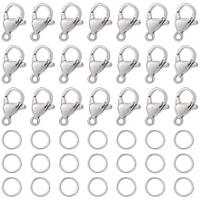 SUNNYCLUE 120Pcs 304 Stainless Steel Lobster Claw Clasps with 120Pcs Open Jump Rings, Stainless Steel Color, Clasp: 12x7x3.5mm, Hole: 1.5mm; Jump Rings: 6x0.7mm(21 Gauge), Inner Diameter: 4.6mm