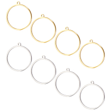 UNICRAFTALE 8Pcs 2 Colors 304 Stainless Steel Open Back Bezel Pendants Ring Circle Shape Charms Manual Polishing Hollow Frame Pendants for DIY Resin Pressed Flower Crafts Jewelry Making