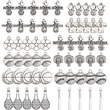 SUNNYCLUE 1 Box 96Pcs 12 Styles Sports Charms Tibetan Style Ball Games Baseball Football Soccer Basketball Love Alloy Pendants for Jewelry Making Charms Bracelets Necklaces Findings, Antique Silver