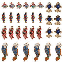 SUNNYCLUE Alloy Enamel Pendants & Printed Alloy Pendants, Fish, Mixed Color, 7.4x7.2x1.7cm, about 30pcs/box