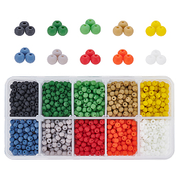 SUPERFINDINGS 6/0 Frosted Colours & Transparent Glass Seed Beads, Round, Mixed Color, 4x3mm, Hole: 1mm; 10 colors, 200~250pcs/color, 2000~2500pcs/box