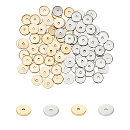 Unicraftale Vacuum Plating 304 Stainless Steel Spacer Beads, Disc, Golden & Stainless Steel Color, 6x0.7mm, Hole: 1.1mm; 2 colors, 50pcs/color, 100pcs/box