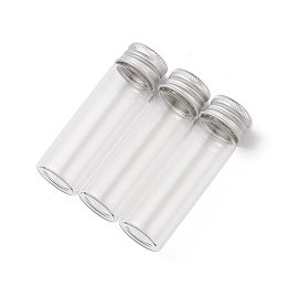 Honeyhandy (Defective Closeout Sale; Pitted Cap) Glass Bottles, with Screw Aluminum Cap and Silicone Stopper, Empty Jar, Platinum, Clear, 7.15x2.2cm, Capacity: 15ml(0.51fl. oz)