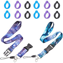 GORGECRAFT Anti-Lost Necklace Lanyard Set Keychain Around Neck Id Key Lanyard 2 Starry Sky Neck Lanyard Strap with 12 Ring Adjustable Holder for Whistles iPod