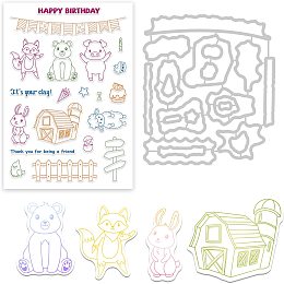 GLOBLELAND Farm Animals Cutting Dies and Silicone Clear Stamps Set with Fence Shape for Card Making DIY Scrapbooking Photo Album Invitation Greeting Cards Decor Paper Craft