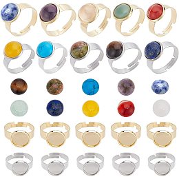 SUNNYCLUE 1 Box 40Pcs DIY 20 Sets Stainless Steel Ring Base Settings Adjustable Ring Making Kit Natural Gemstone Cabochon Rings for Jewelry Making Finger Ring Blanks Components Adult Craft Supplies