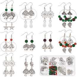 SUNNYCLUE 1 Box DIY 10 Pairs Mushroom Charms Mushrooms Charm Earring Making Starter Kit Tibetan Style Spring Plant Leaf Charms Flower Linking Connector Round Glass Beads for Jewelry Making Kits Craft