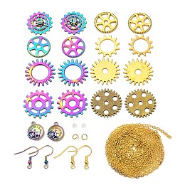 DIY Gear Dangle Earring Making Kits, Including Alloy Pendants & Links Connectors, Brass Cable Chains, Iron & 201 Stainless Steel Earring Hooks, Mixed Color