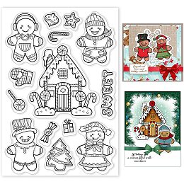 GLOBLELAND Christmas Tree Clear Stamp Gingerbread Man House Transparent Silicone Stamp Christmas Candy Gift Rubber Stamp for Scrapbook Journal Card Making 4.3 x 6.3 Inch