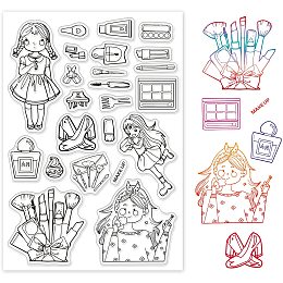 GLOBLELAND Girl Makeup Pattern Clear Stamps Cute Girls Transparent Silicone Stamp Seal for Card Making Decoration and DIY Scrapbooking