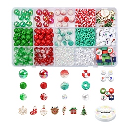 DIY Christmas Bracelet Necklace Making Kit, Including Round & Disc & Letter Acrylic & Polymer Clay & Plastic Pearl Beads, Elk & Snowflake & Santa Claus Alloy Enamel Pendants, Mixed Color, 611Pcs/set