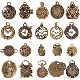 SUNNYCLUE 1 Box 2 Set 40Pcs Clock Face Charms Steampunk Charms Bulk Antiqued Bronze Retro Watch Gear Cog Wheel Steam Punk Round Clocks Charm for Jewelry Making Charms DIY Bracelet Earrings Crafting