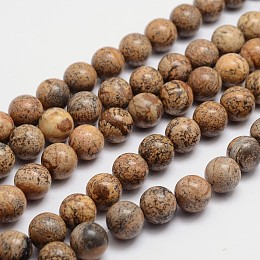 Honeyhandy Round Natural Picture Jasper Bead Strands, 6mm, Hole: 1mm, about 65pcs/strand, 15.74 inch