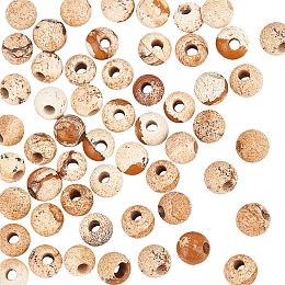 OLYCRAFT 50pcs 6mm Natural Picture Jasper Beads Natural Stone Beads Loose Gemstone Round Beads 2mm Large Hole Spacer Bead for Necklaces Bracelets Earrings Jewelry Making